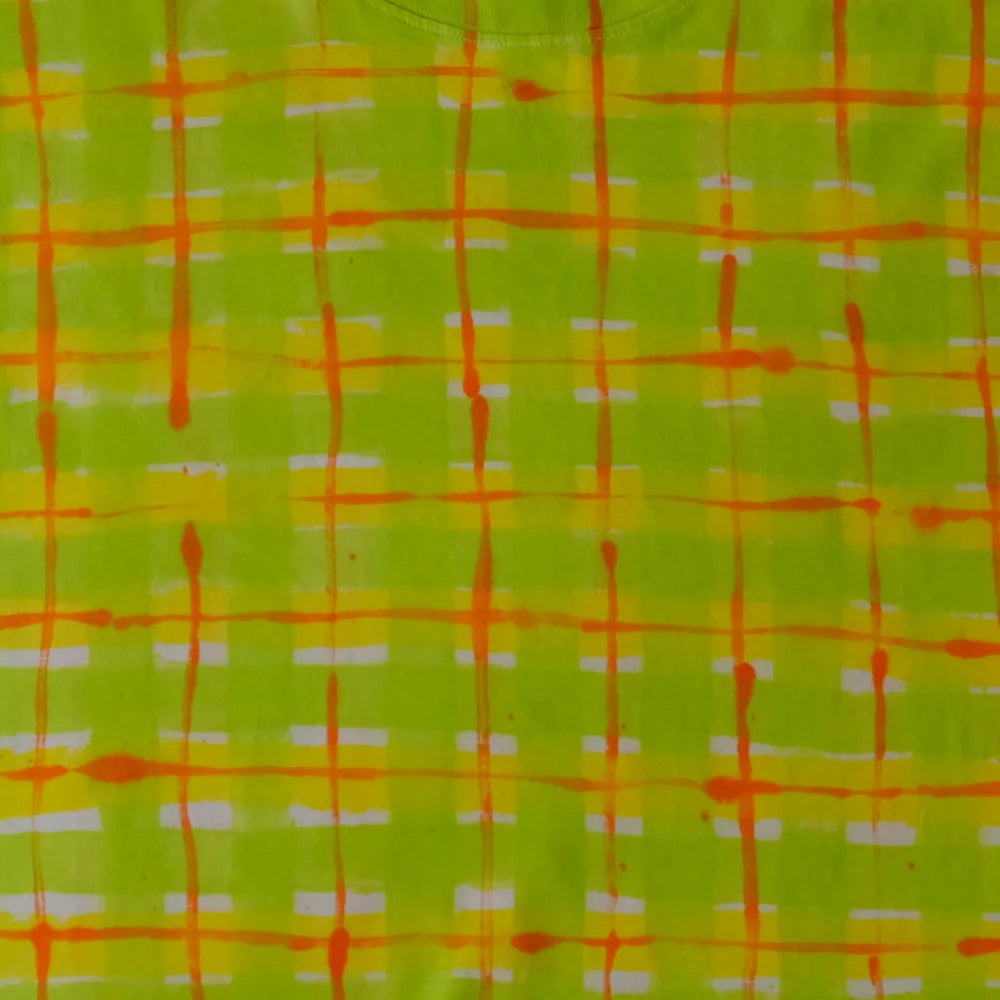 Hand-painted lime plaid, close up
